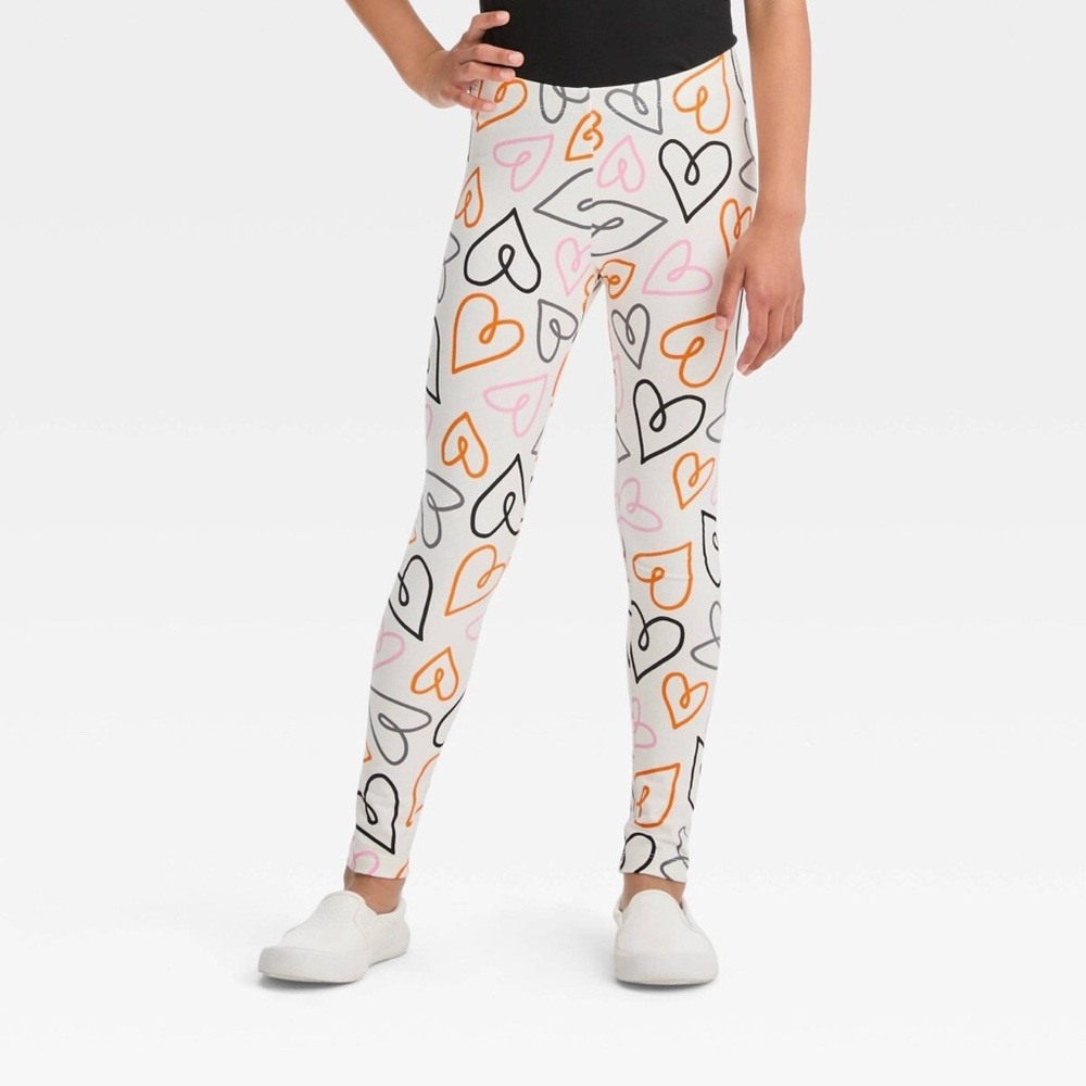 Cat & Jack Girls Size Large White with Halloween Hearts Leggings NWT